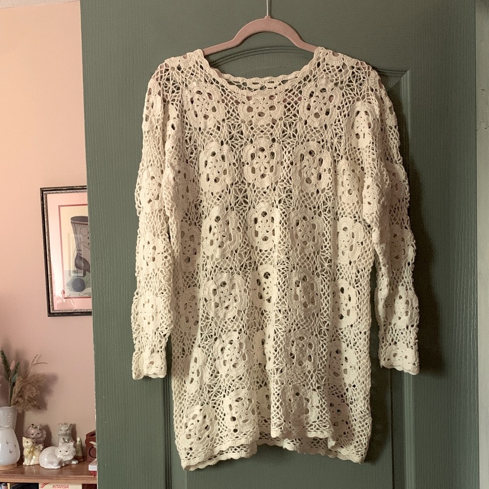 Cream Crochet Lacey floral Long Sleeve Top